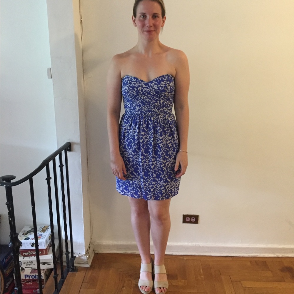 Strapless Blue Floral Mini Dress - 6